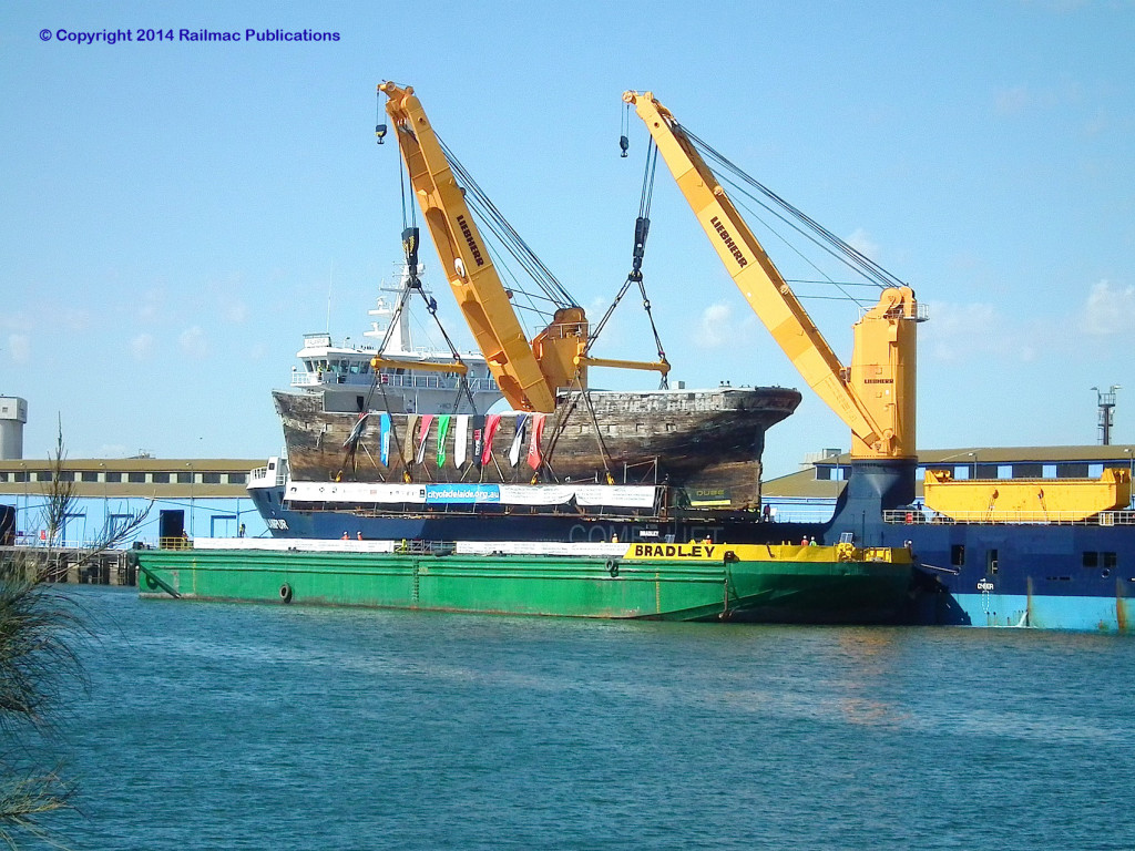 (SM 14-2-7911) Unloading the Clipper Ship 'City of Adelaide' from the MV Palanpur, Port Adelaide, 6th February 2014